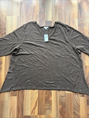 J. Jill Woman’s Brown V-Neck Long Sleeve Knit Top Size 4X NWT